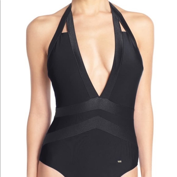 Ted Baker London Black Ralinda Low Cut Halter Swim Bathing Suit Womens 5 12 NWT - Picture 2 of 11